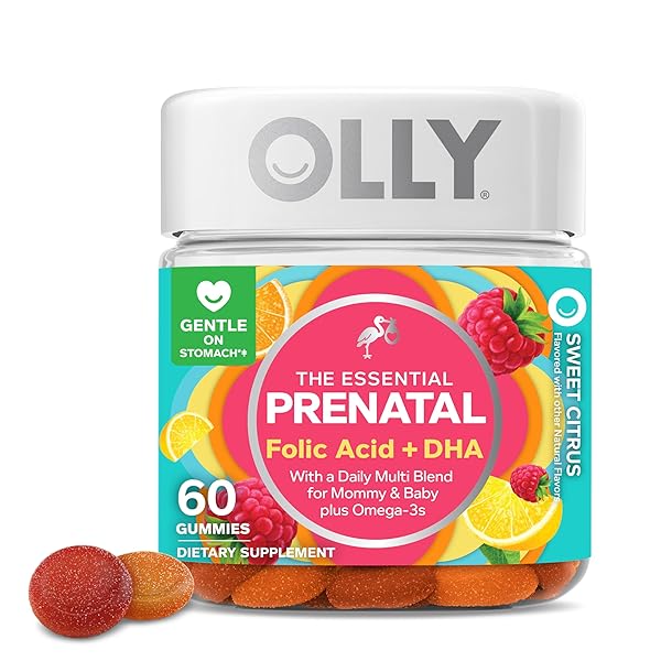 OLLY PRENATAL MULTIVITAMIN GUMMY, SUPPORTS HEALTHY GROWTH AND BRAIN DEVELOPMENT, FOLIC ACID, VITAMIN D, OMEGA 3 DHA, CHEWABLE SUPPLEMENT, CITRUS BERRY FLAVOR, 30 DAY SUPPLY – 60 COUNT