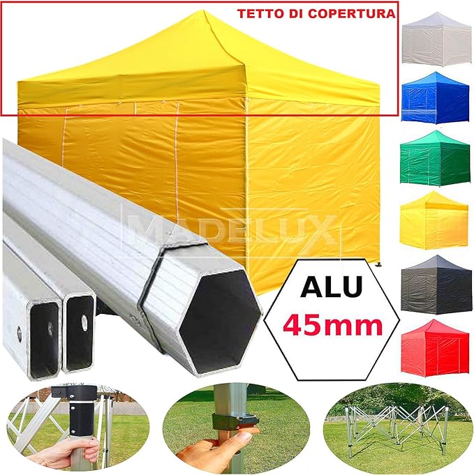 Telo Tetto Gazebo Pieghevole 3x3m Alluminio
