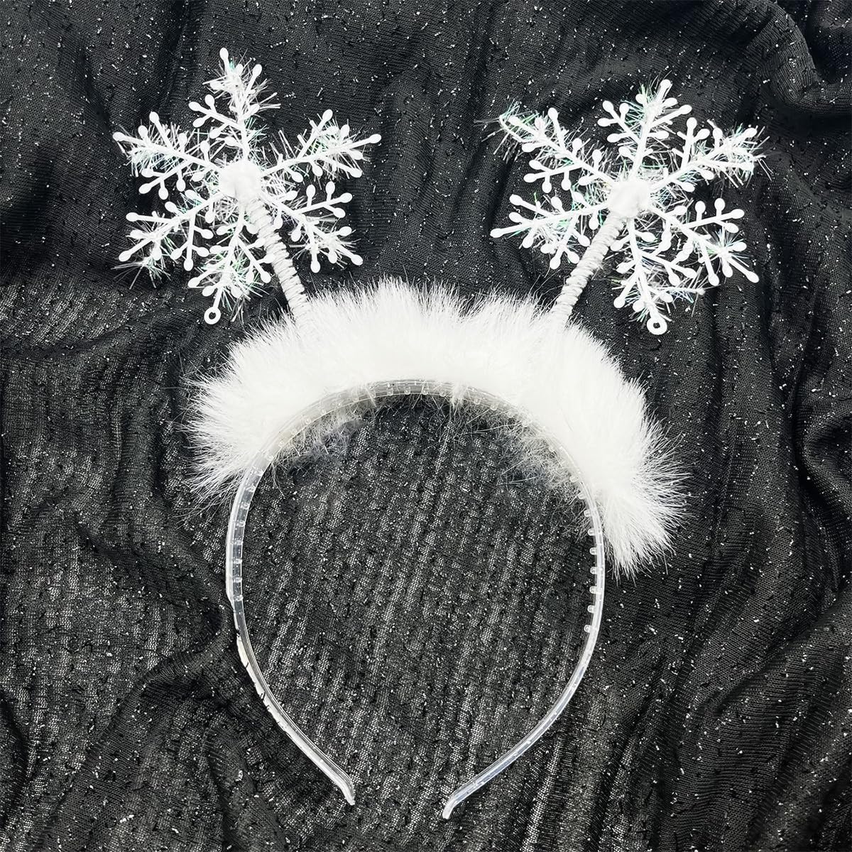 Photo 1 of Doneace Snowflake Head Boppers Christmas Headband For Girls Women Glitter Hair Band Winter White Feather Hair Hoop Holiday Party Tiara Headpiece For Xmas Decoration Party Supplies Gift