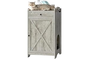 WEENFON Litter Box Cabinet, Cat Litter Box Furniture Hidden, Tall Narrow Litter Box Enclosure with Storage, Shelf, Litter Mat, Small Corner Fit, Pet Crate, Cat Washroom, Grey