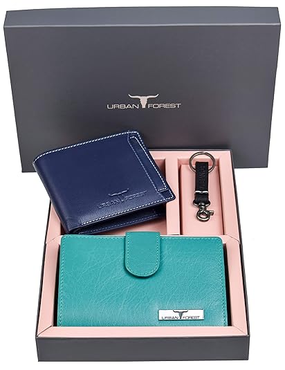 Urban Forest Skylar Shades Of Blue Leather Wallet Combo Set For Men And Women