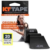 KT Tape, Original Cotton, Elastic Kinesiology Tape, Everyday Muscle and Joint Support, Daily Pain Relief, 20 Count, 10&rdquo; Precut Strips, Black