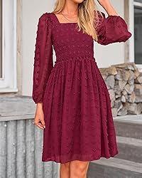 BTFBM Womens Long Sleeve Dress Vacation Square Neck