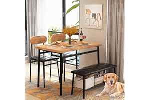 AWQM Dining Table with 2 Chairs and Bench Set, Dining Room Table Set for 4, 43.3 inches Kitchen Table and Faux Leather Upholstered Chairs Bench Set for Small Kitchen, Dining Room, 4 People Family Use