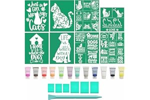 JAJADO Silk Screen Stencils with Sample Chalk Paste Starter Kit 27 Pcs, Reusable Adhesive Stencils Mesh Transfer Sample Chalk Paint for Stencils Painting on T-Shirt, Wood, Pet Shop, Dog Home Decor
