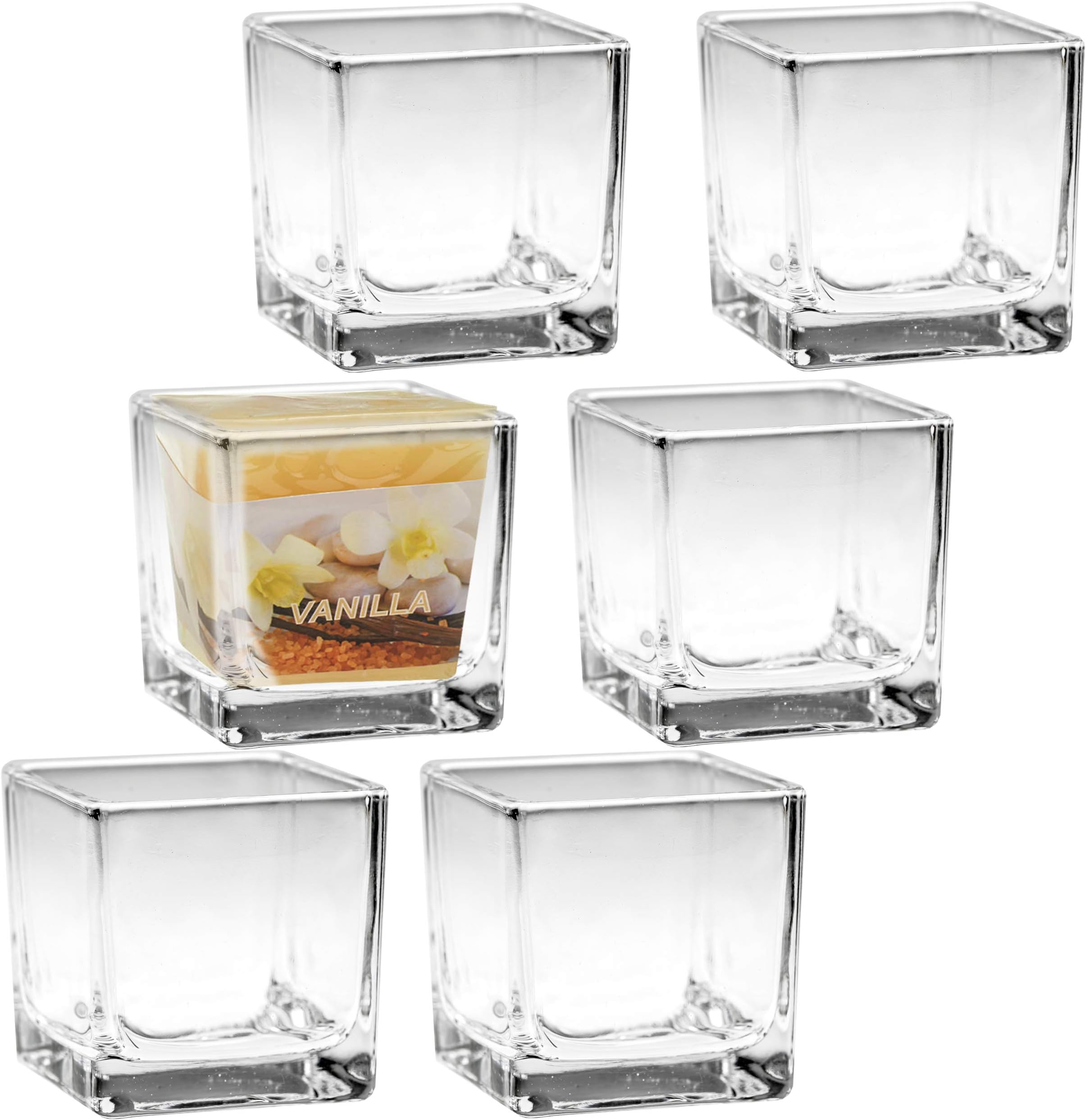 A2S Clear Glass Candle Holders Square - Set of 6 - Cube Votive Candle Holders - Tealight Holders - Fits The All2shop Scented Votive Candles - Gift Wedding, Birthday, Christmas & Holiday Home Decor