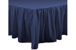 Brielle Home Stream Essentials Bed Skirt, Full, Navy, 15" Inch Drop Elastic Easy Care Wrinkle & Fade Resistant Silky Luxuriou