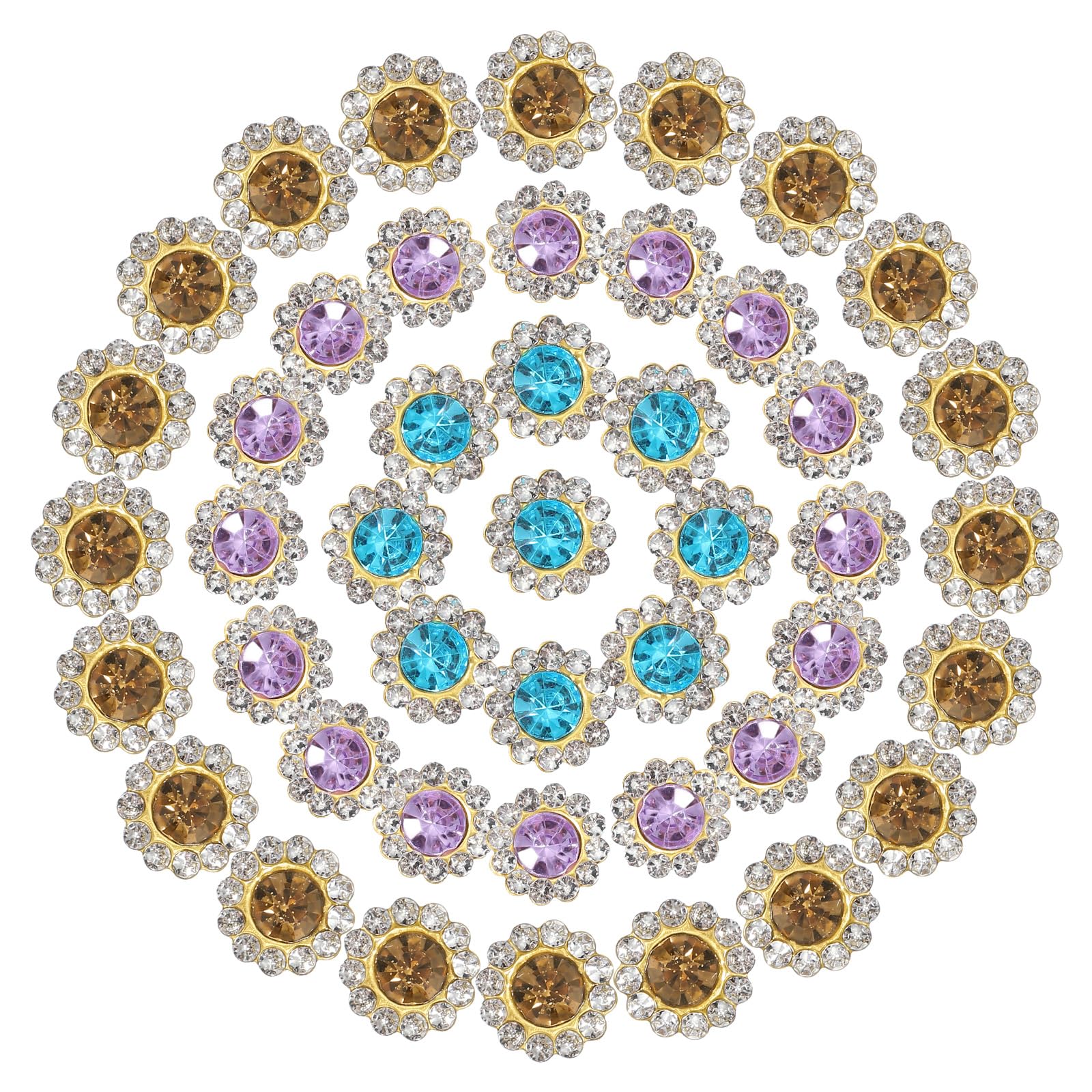 PATIKIL 100 Pcs Sew on Rhinestones Crystals 10mm 2 Layers Sewing Sunflower Flower Claw Rhinestones Crystals Glass Gems Metal Base for Wedding Dress Clothes Crafts Decoration, Multicolor