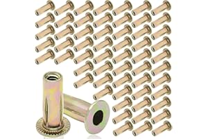 Moicstiy 60Pcs Steel Multi Grip Rivet Nuts Pre Bulbed Shank Zinc-Plated Flat Head Threaded Insert Nut Construction Fasteners 