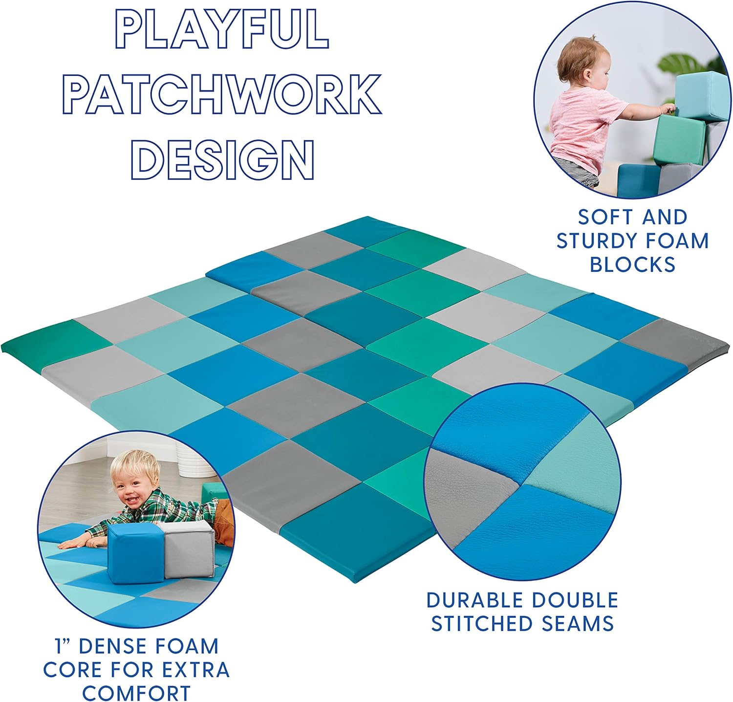 ECR4Kids Softzone Patchwork Toddler Play Mat with 12 Soft Blocks, Contemporary: Industrial & Scientific