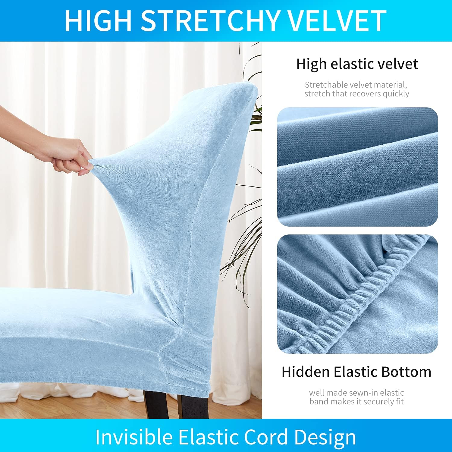 Velvet Chair Covers for Dining Room - Removable Dining Chair Slipcovers Set Elastic Washable Stretch Seat Slip Covers Spandex Parsons Chairs Protector Forros para Sillas de Comedor (Light Blue, 4): Kitchen & Dining
