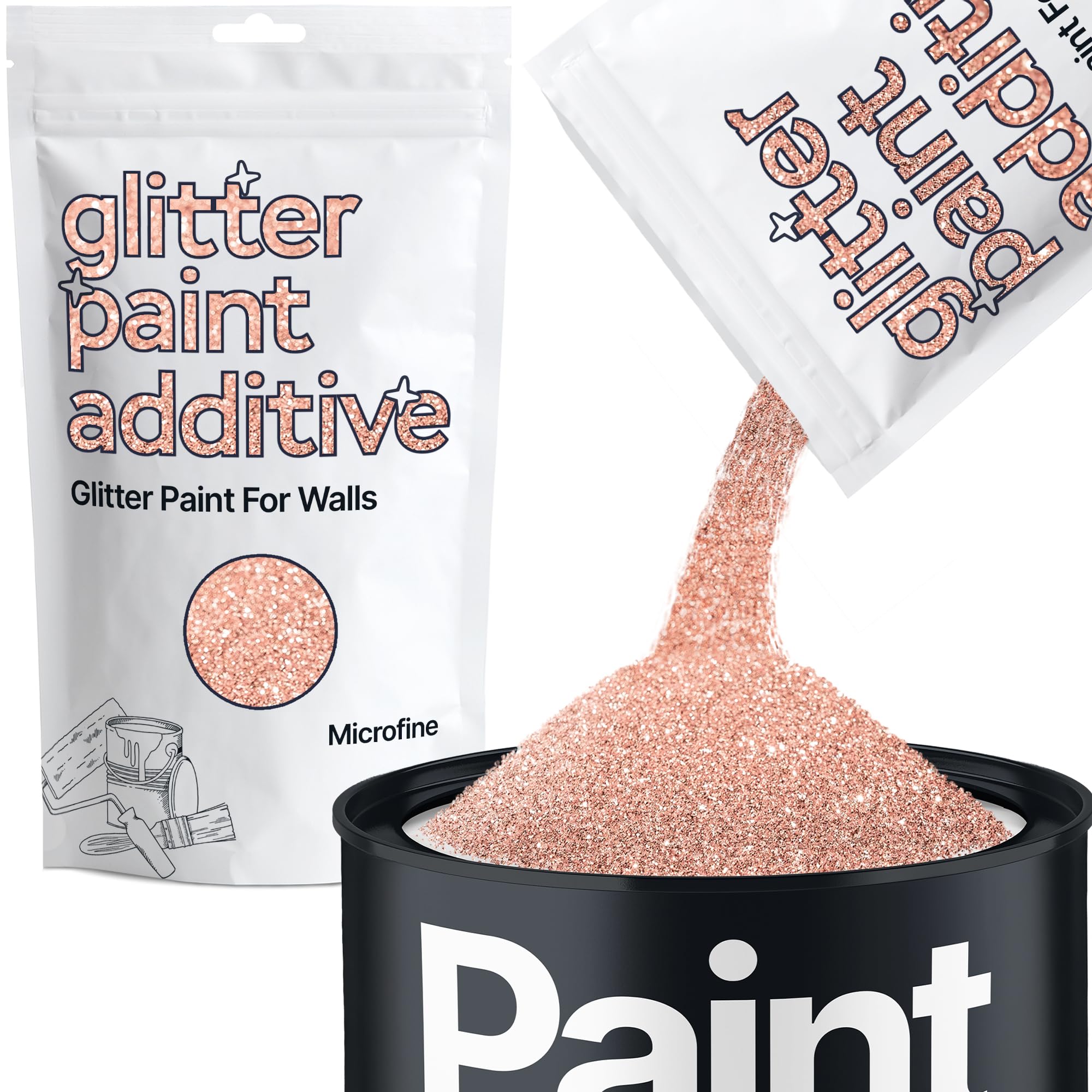 Hemway Rose Gold Glitter Paint Additive Microfine 100g for Adding Sparkle to Paints & Varnish | Paint Walls Sparkly Add to Emulsion, Acrylic or Lacquer Indoor