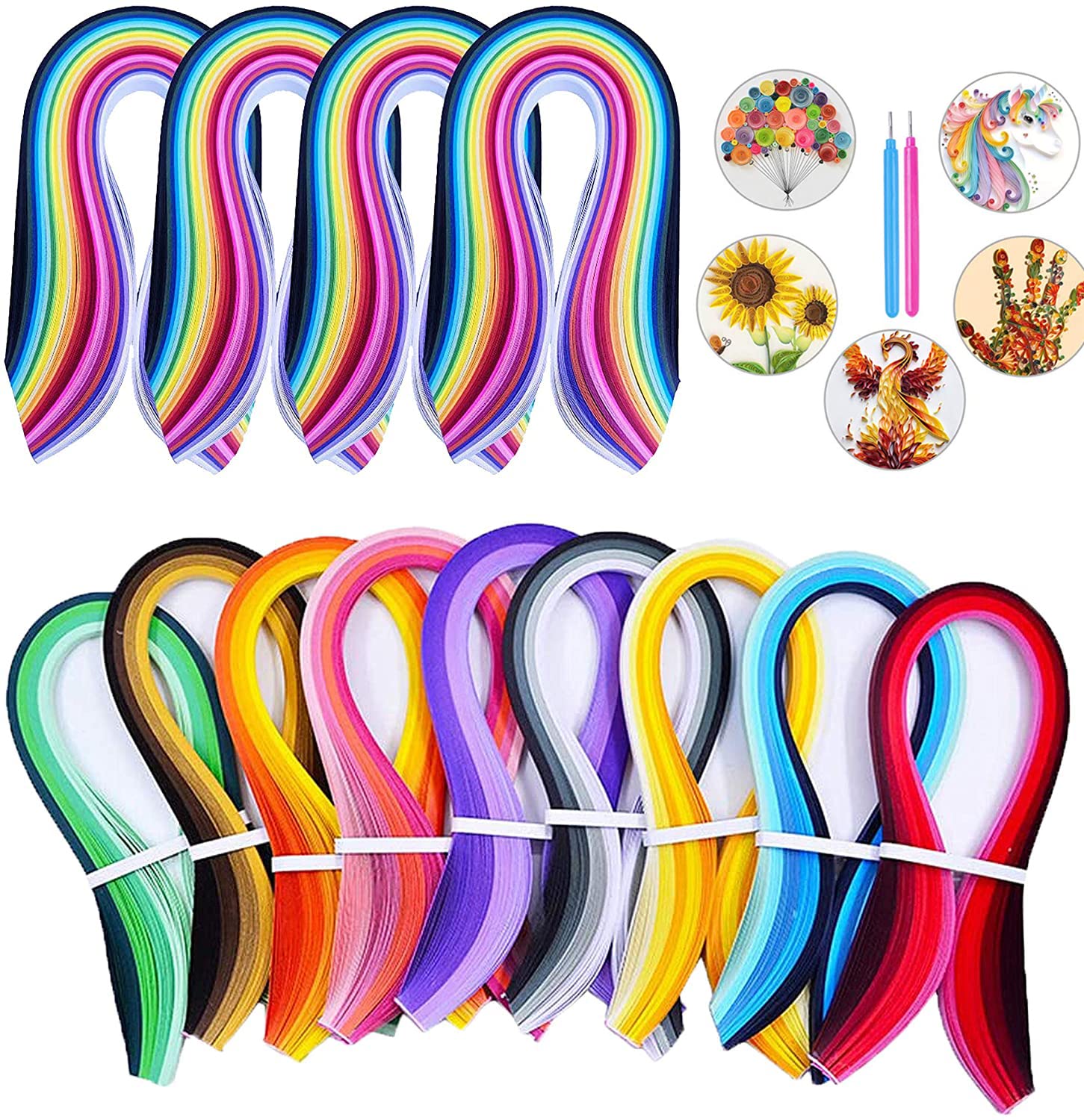 Syzopq Quilling Strips,Quilling Paper Set Total 1940 Strips (9 Kinds Gradient Colors 900 Strips and 26 Colors 4 Kinds of Width Paper 3/5/7/10mm 1040 Strips)