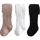 Marchare Baby Girls Tights Cable Knit Tights Thick Solid Footed Leggings Winter Warm Stockings