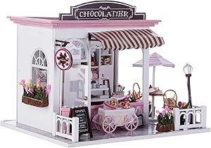 TORCH-CN Miniature Dollhouse Kit Decorations with Lights and Furnitures DIY House Craft Kits House Model Best Birthdays Gifts for Boys and Girls (Chocolatier)