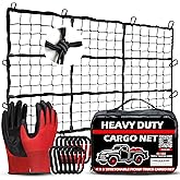 ZULWEST Heavy Duty Cargo Net for Pickup Truck Bed, 4x6 ft Stretches to 8x12 ft - 10mm Elastic Bungee Truck Bed Net with 12 Carabiners, Anti-Slip Gloves & Digital Guide for Trucks, SUV, Roof Rack