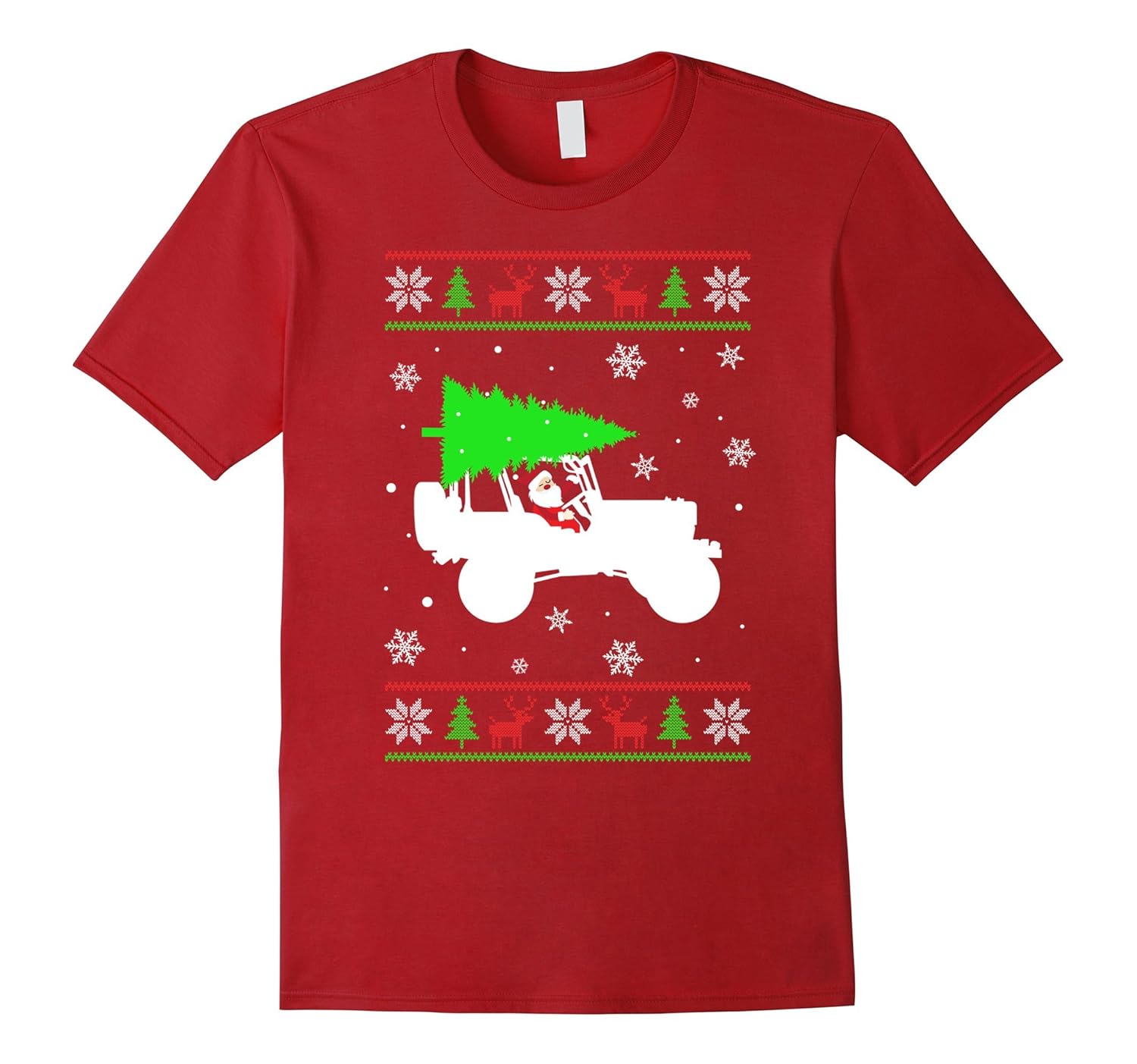 Ugly Sweater Christmas Tree Santa T-Shirt for Jeep Lovers-Rose