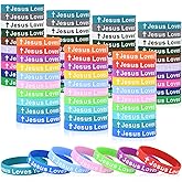 CYCLUSIVE Jesus Loves You Silicone Wristbands Colorful Rubber Christian Bracelets for Men Women Party Favors