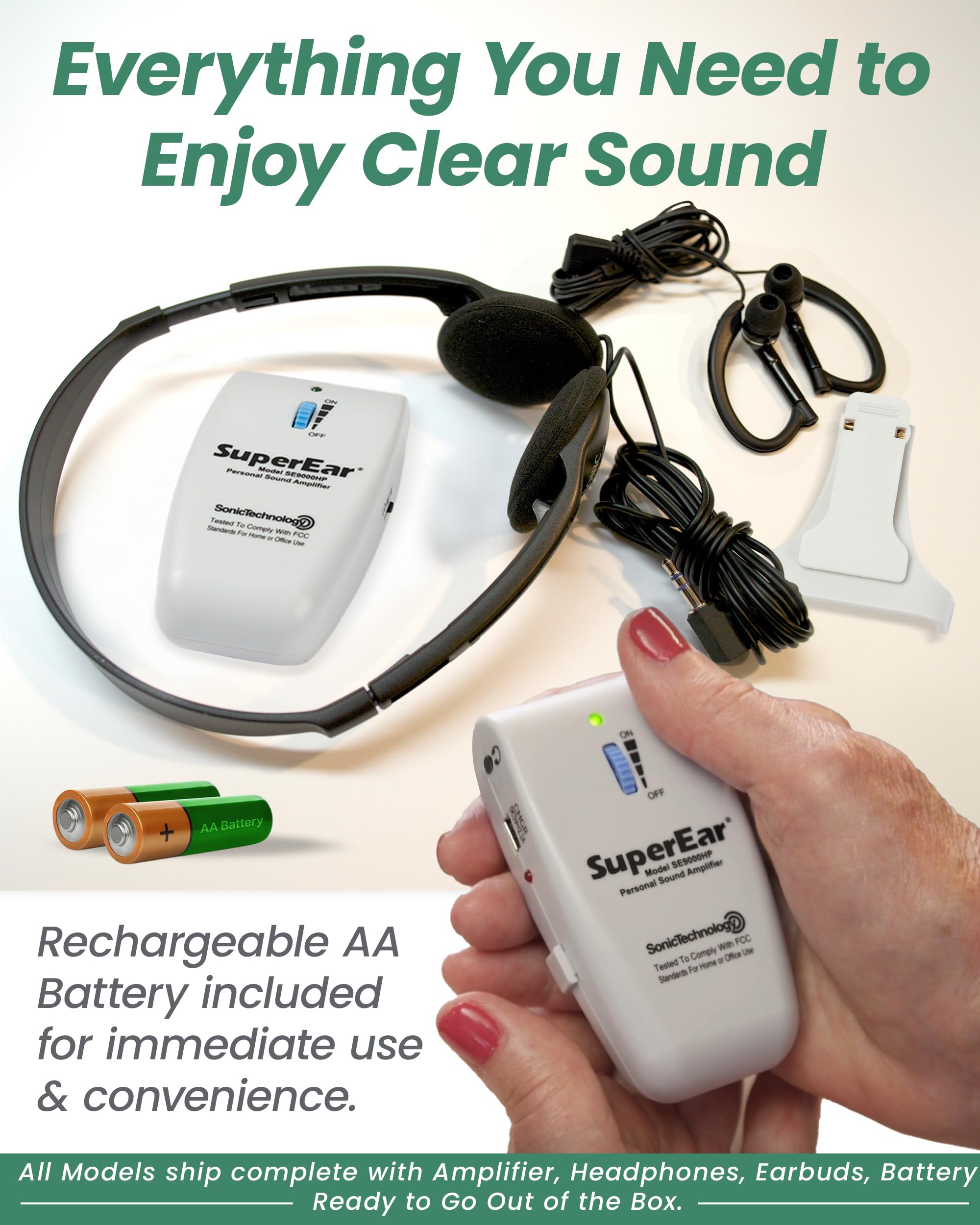 SuperEar Model SE9000HP for Seniors - Hearing Amplifiers for Seniors & Elderly, Super Ear Personal Sound Amplifier, Sound Amplifier Listening Device & Audio Accessories in 50dB Ambient Sounds Increase