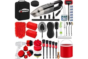 GPUSFAK 44Pcs Car Wash Cleaning Kit with Detailing Brushes Car Vacuum Drill Brush Set Collapsible Bucket Windshield Cleaning Tool Tire Brush Towels Complete Interior Exterior Detailing Set for Car