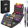 Ohuhu Markers for Adult Coloring Books: 120 Colors Brush Pens Dual Brush Fine Tip Drawing Pens Water-Based Coloring Markers for Calligraphy Bullet Journal with Carrying Case - Maui - Black