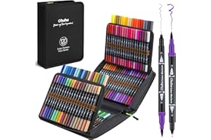 Ohuhu Markers for Adult Coloring Books: 120 Colors Brush Pens Dual Brush Fine Tip Drawing Pens Water-Based Coloring Markers f