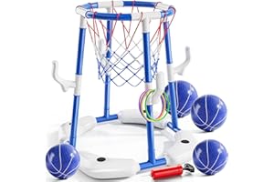 NIPLOOOW Pool Basketball Hoop, 2-in-1 Floating Pool Toys Ring Game with 4 Balls and Pump, Outdoor Swimming Pool Basketball Games Water Play Toy Family Party for Kids Adults Age 3-12 (Blue)