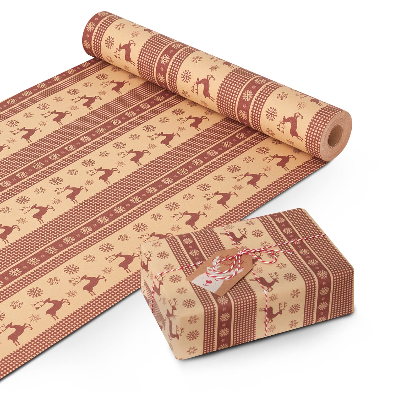 Kraft & Co Wrapping Paper Roll | Quality Festive Designed Kraft Paper | Eco-Friendly, Recyclable & Biodegradable Multipurpose Wrapping Paper - Ideal for Gifts, Arts & Crafts & Christmas (44.5CM x 25M)