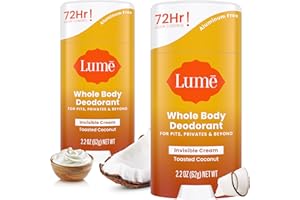 Lume Whole Body Deodorant - Invisible Cream Stick - 72 Hour Odor Control - Aluminum Free, Baking Soda Free, Skin Safe - 2.2 Ounce (Pack of 2) (Toasted Coconut)