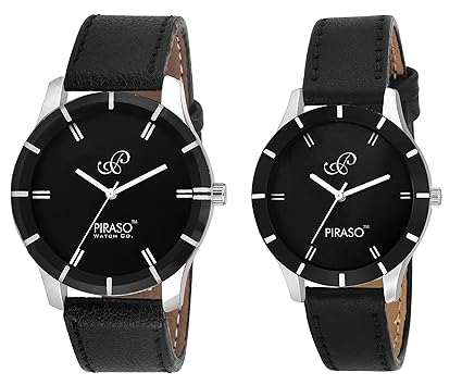Piraso Hot Black Combo for Men & Women Pack of 2 Watches