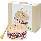 PlanToys&reg; Solid Drum Wooden Musical Toy for Toddlers, Kids Pretend Play | wooden solid drum, pretend play instrument, montessori percussion toy, coordination creativity early learning, kids toddlers