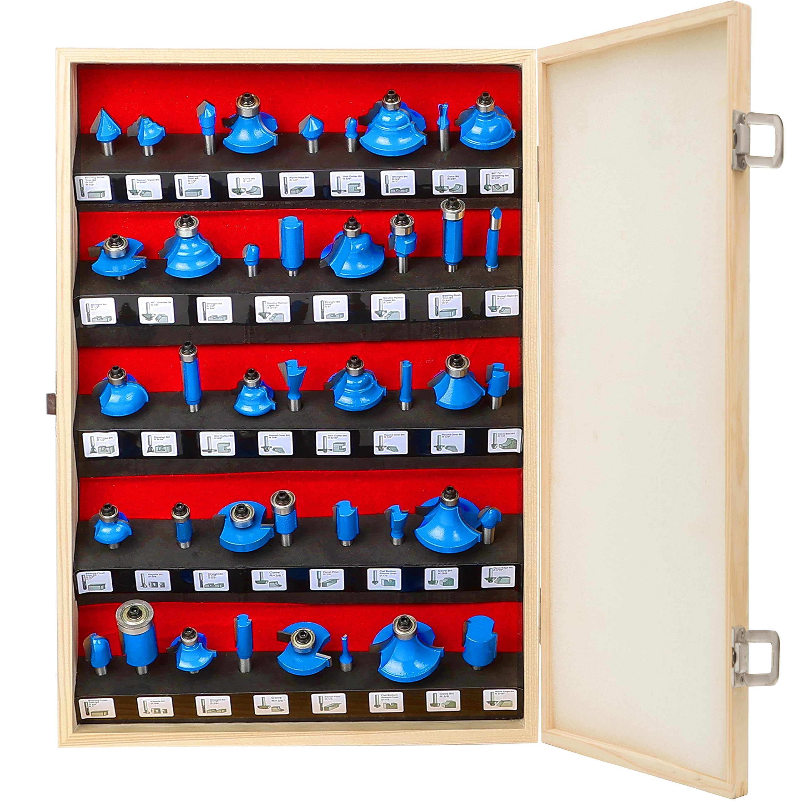 MAYLINE Router Bit Set 41PC Panel Tool 1/4 Inch Shank, Wood Milling Cutter Router Bits, Woodworking Miter Carbide CNC Cutting Tool for Doors, Tables, Shelves, Walls (Y-1/4MB)
