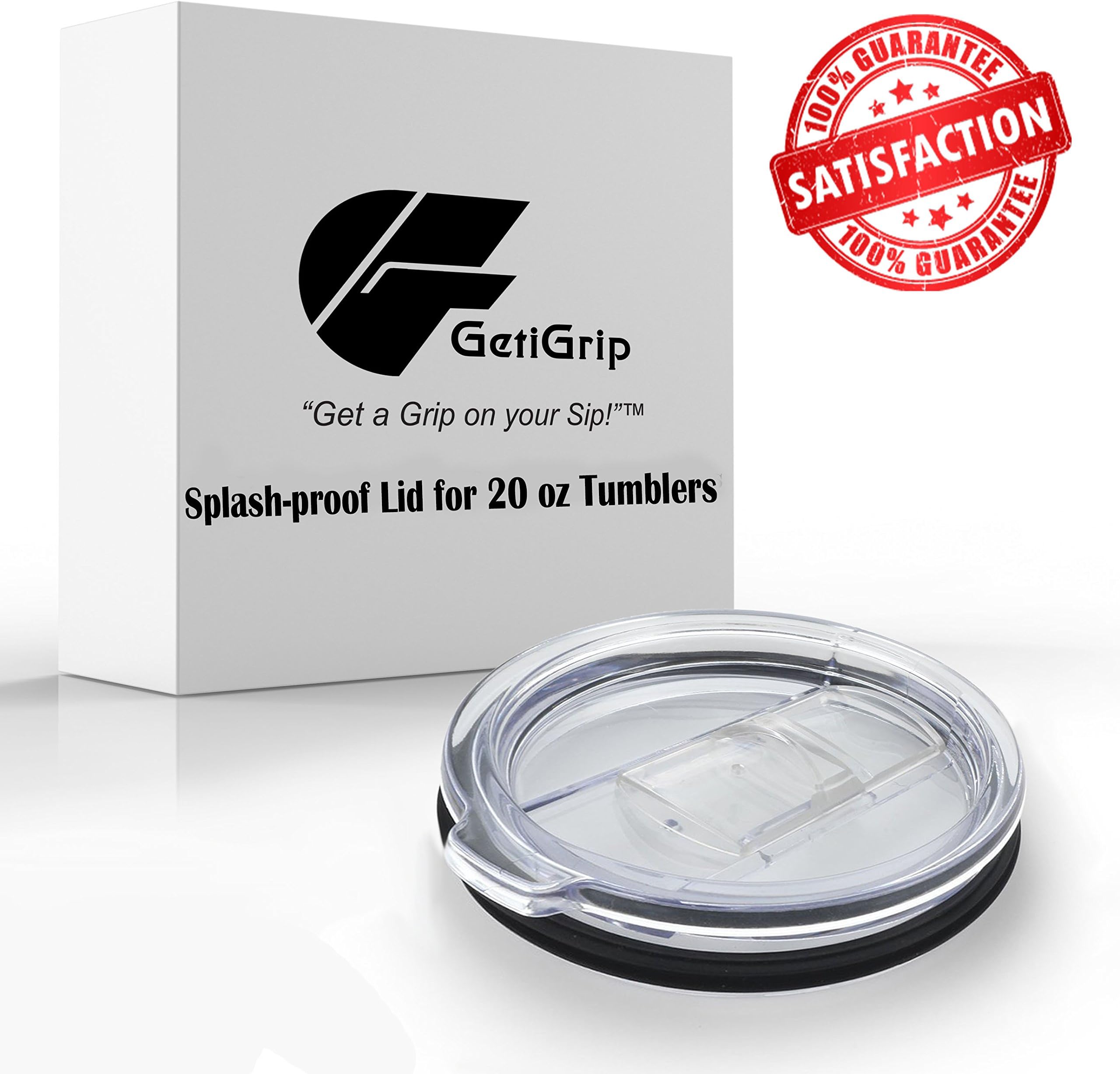 Premium Quality Spill Resistant & Splash Proof Replacement Lid for Yeti Rambler, Ozark Trail, or RTIC 20 oz Tumbler by GetiGrip - Perfect Stainless Steel Tumbler Accessory in Gift Box