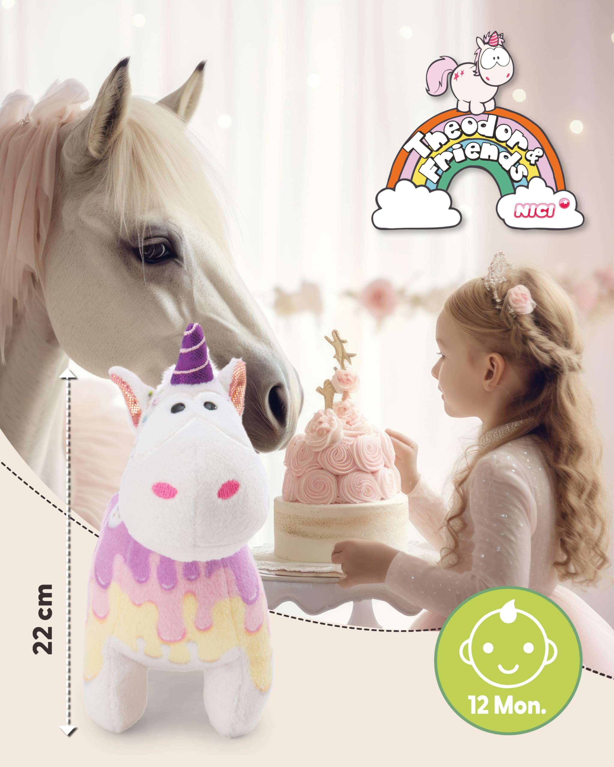 NICI Kuscheltier Einhorn Sweety Rainbow 22cm - Weiss - Weiches Plüschtier – niedliches Stofftier zum Kuscheln & Spielen – tolle Geschenkidee für Kinder & Erwachsene - 61906 2