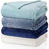 Newwiee 4 Pcs Flanne Fleece Throw Blanket for Bed Couch Large 3D Waffle Textured Soft Blanket Winter Warm Lightweight No Shedding No Pilling Decorative Throw, 50x60 Inch(Gradient Blue)