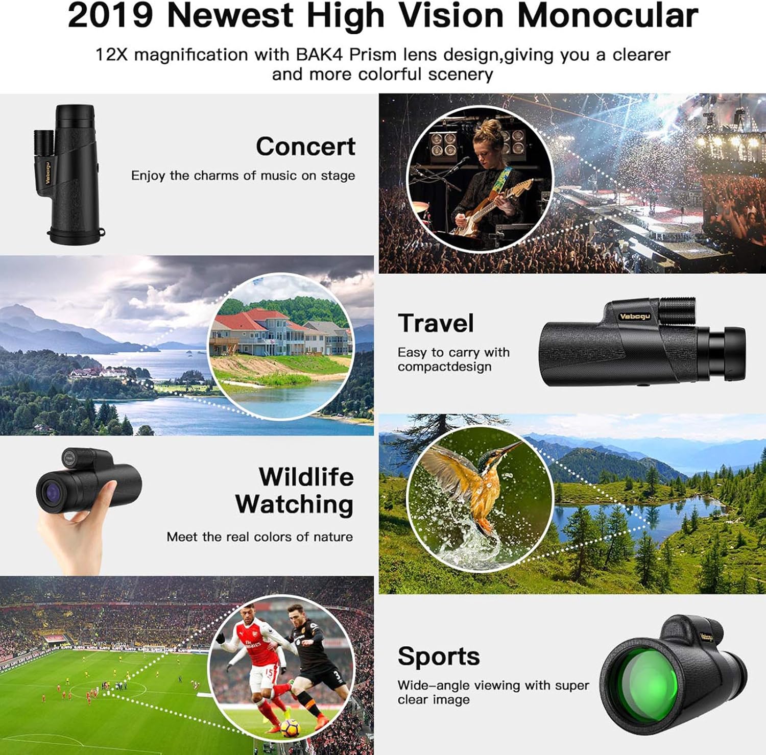 Monocular Telescope, 12x50 High Power HD Monocular for Bird Watching Adults with Smartphone Holder & Tripod BAK4 Prism for Wildlife Hunting Camping Travelling Wildlife - 2020 Newest (1250, Black) : Camera & Photo