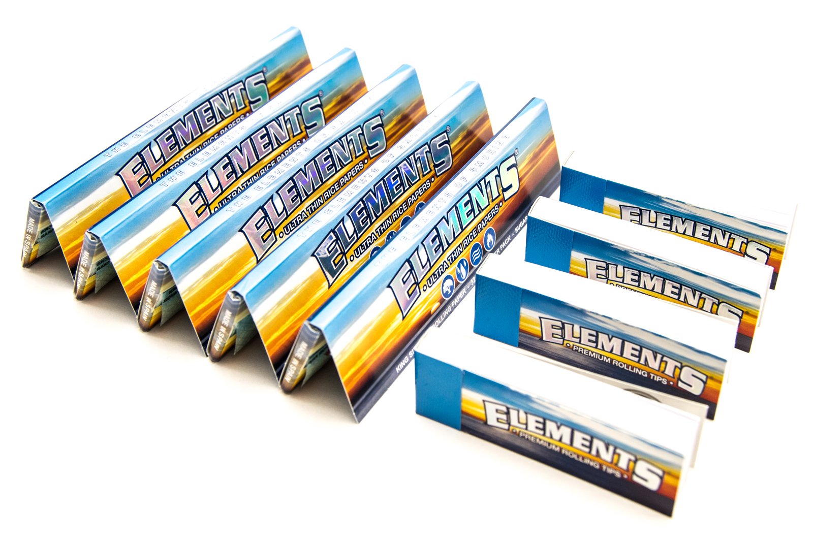 [5 Packs] Elements King Size Slim Rolling Papers with [4 Booklets] of Elements Rolling Tips