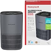 Honeywell Allergen Plus Compact HEPA Small Room Air Purifiers for Home, Up to 530 Ft² Coverage, 3-in-1 Filter, Pet Dander, Smoke & Odor Reducer Air Quality Sensor with Auto Mode, Grey, HPA125V