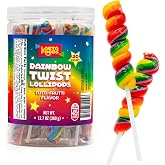 Rainbow Swirl Lollipops Individually Wrapped, 30 Count Jar | Twisty Suckers, Tutti-Frutti Party Candy for Buffets and Gifting