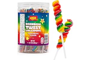 LAETAFOOD Rainbow Swirl Lollipops | 30 Count Jar | Tutti-Frutti Flavor | Rainbow Lollipops Individually Wrapped | Twisty Suckers Party Favor Candy for Kids | Colorful Party Candy
