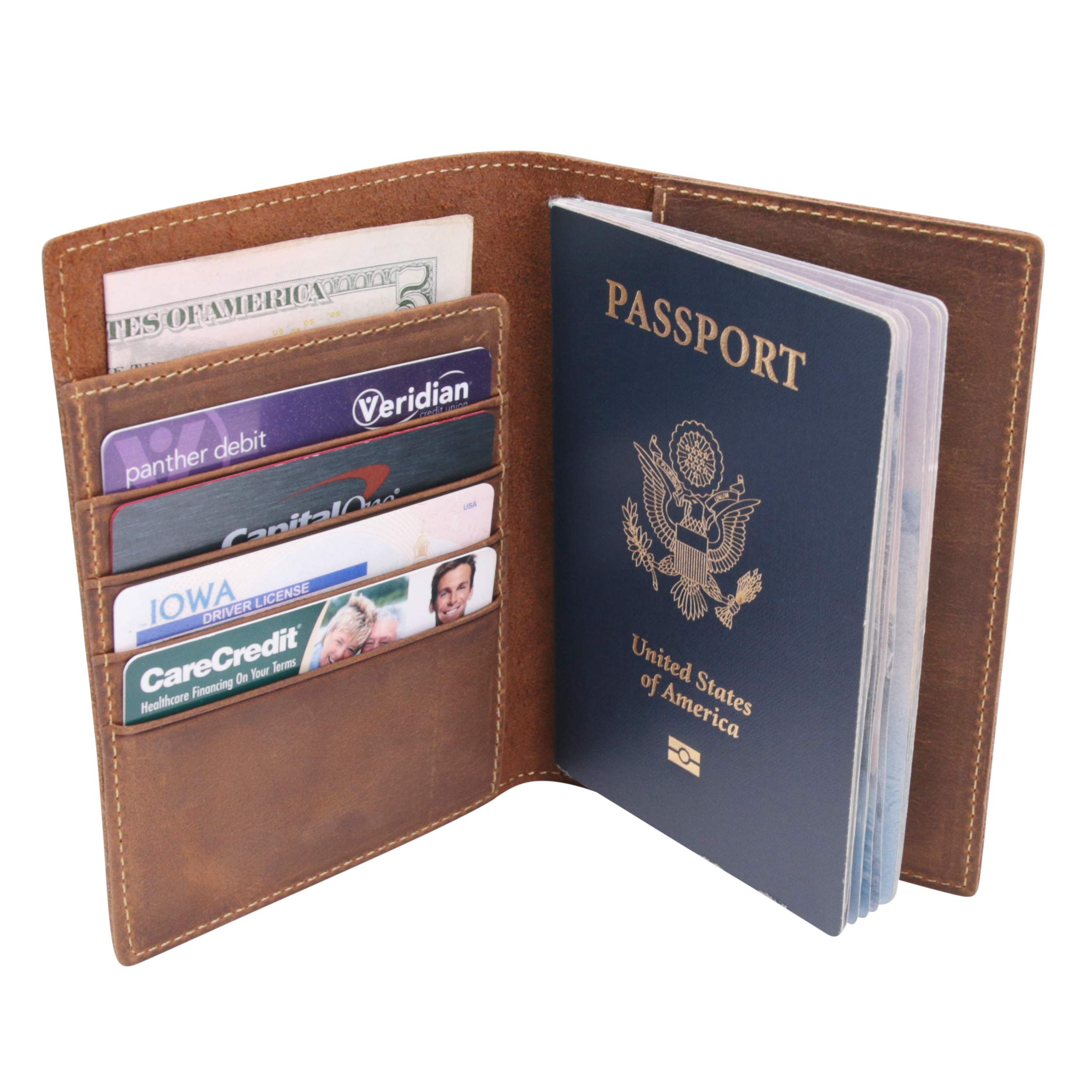 WANDERINGS Leather Travel Wallet with Passport Holder - 5.5