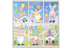 Auzesto 106Pcs Easter Window Clings Decorations, Double Sided Easter Gnome Window Clings Stickers Happy Easter Egg Spring Flower Gnome Window Decal for Home Office Classroom Easter Party Decor