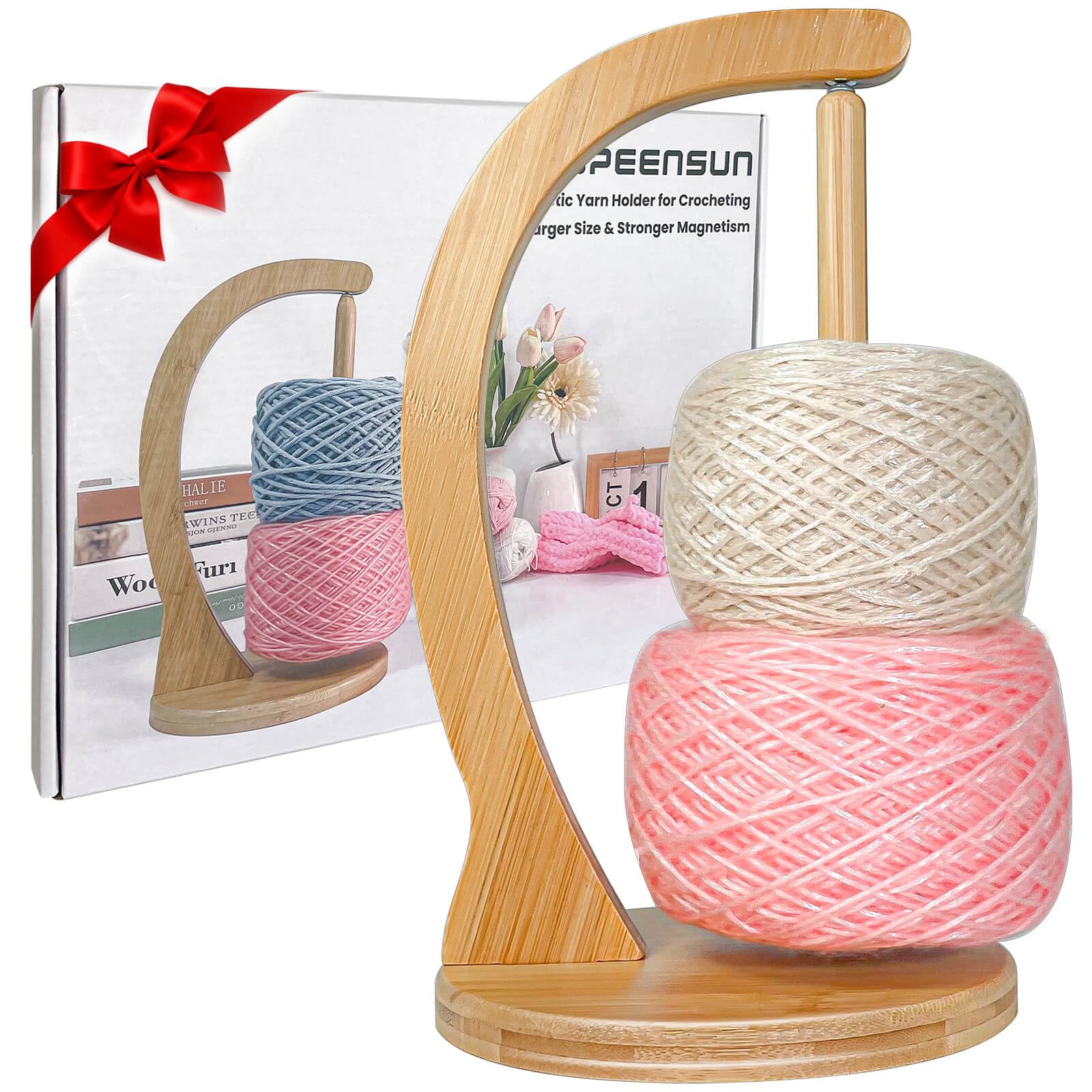 SPEENSUN Yarn Holder for Crocheting, Upgrade Larger Size & Magnetic Crochet Yarn Holder, Rotating Design Holds Most Yarns Up to 1.1 lbs, Crochet Gift for Knitting Lovers with Packaging Box