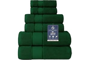 COZYART Formal Green Bath Towel Set 6 Piece, Luxury 100% Turkish Cotton 650GSM Hotel Quality, Soft, Absorbent,Towel Sets for Bathroom | 2 Bath Towels 2 Hand Towels 2 Washcloths