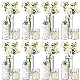 Nuogo 24 Pcs Plastic Cylinder Vases Tall Plastic Flower Vases for Centerpieces Hurricane Candle Holder for Home Wedding Office Party Formal Dinners Decorations (4''/6''/8'')