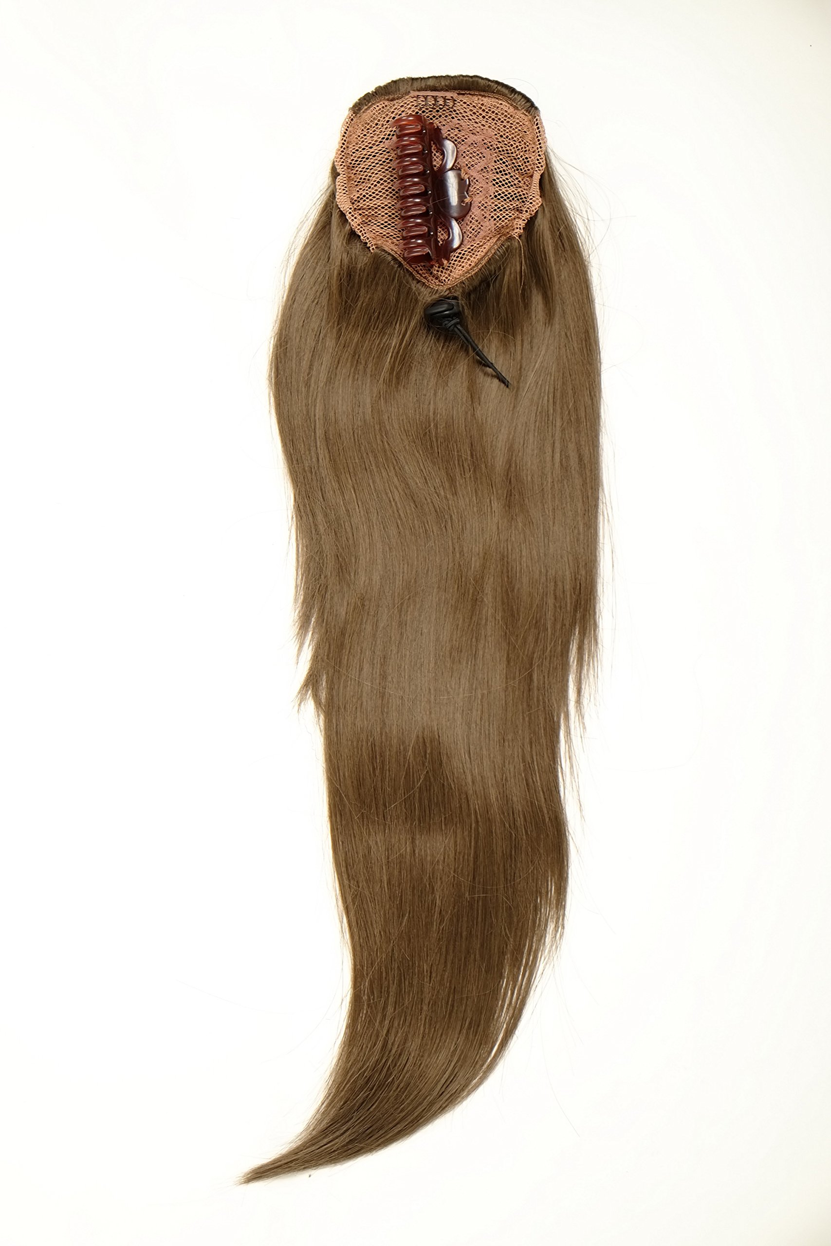 WIG ME UP WK06-10 Hairpiece ponytail with micro clamp, combs and elastic draw string straight voluminous very long medium brown 23inch