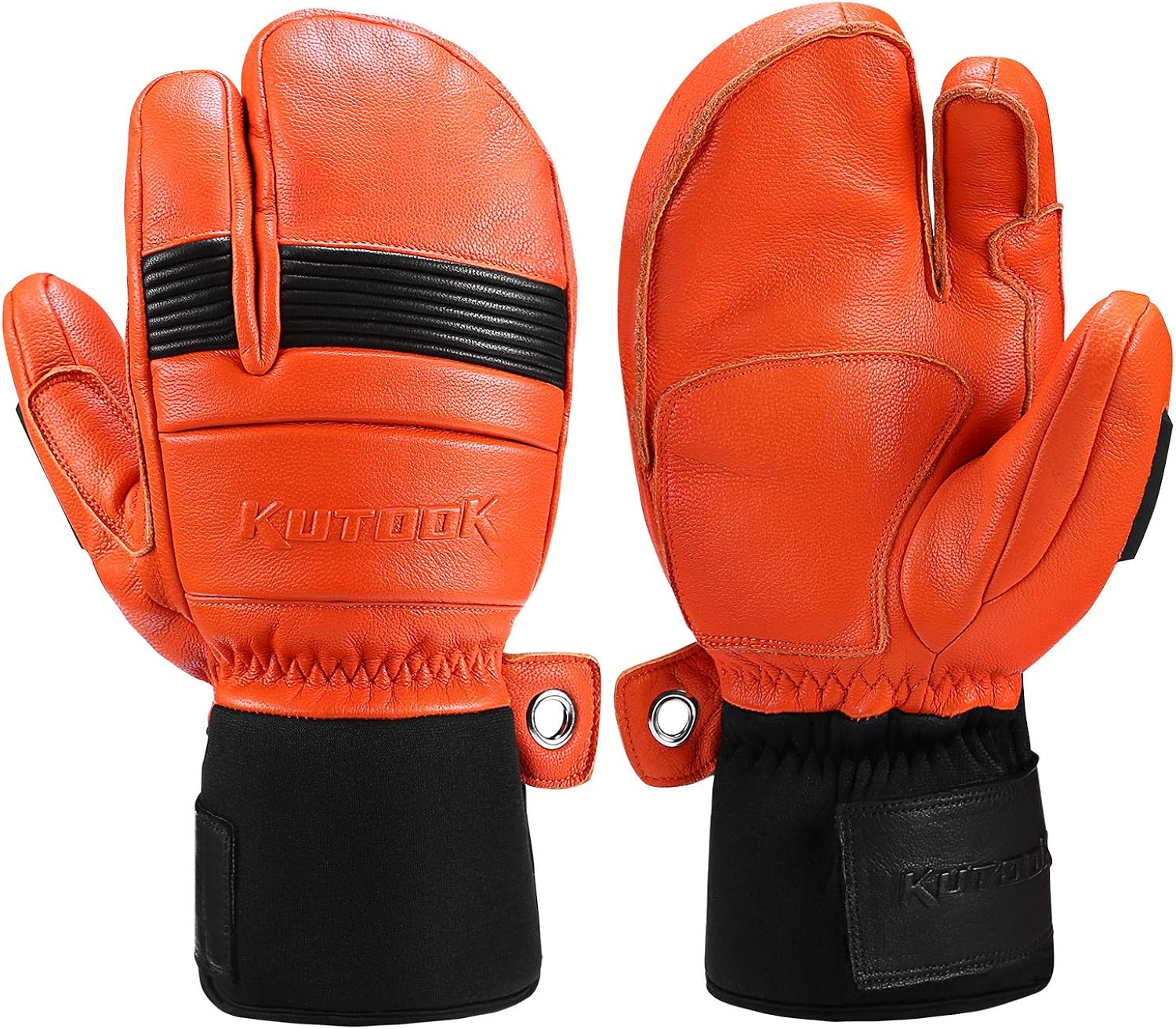 KUTOOK Ski Mittens with HIPORA Waterproof Membrane Goat Leather Gloves for Skiing Outdoor: Clothing