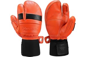 KUTOOK Ski Mittens with HIPORA Waterproof Membrane Goat Leather Gloves for Skiing Outdoor