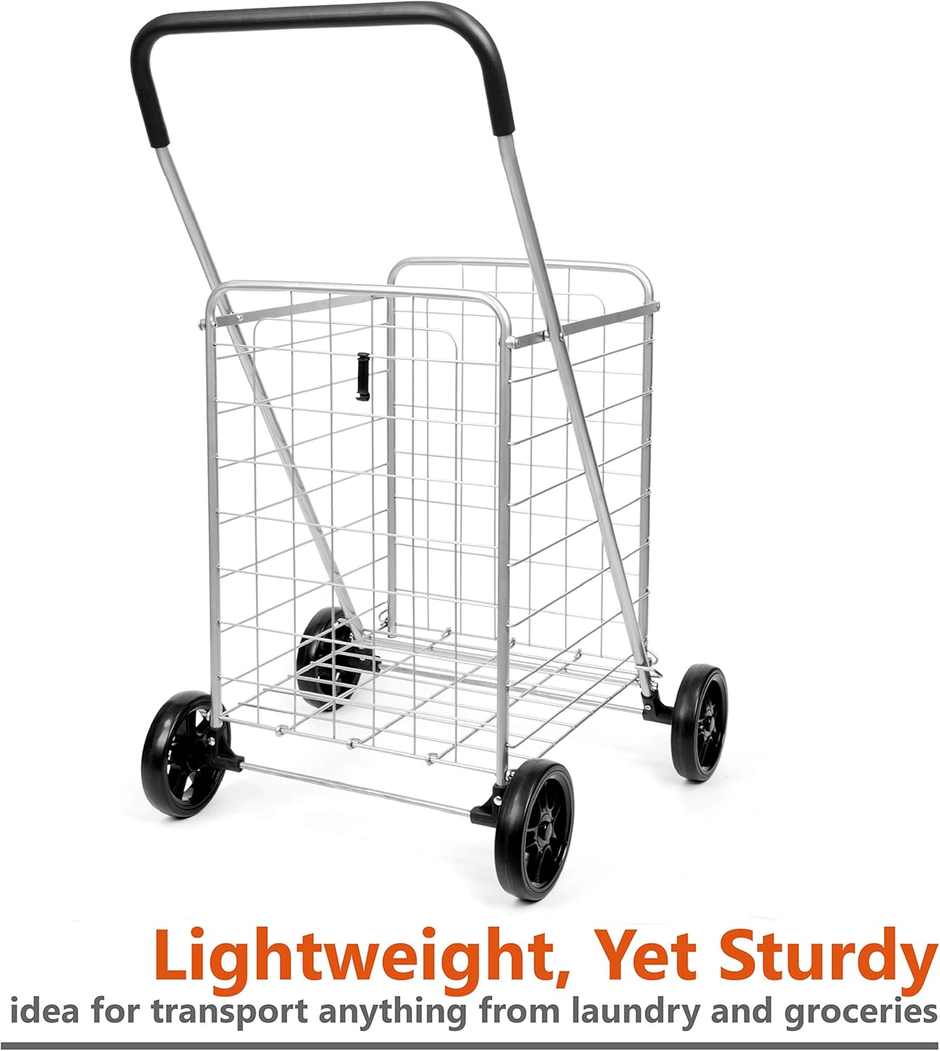 supenice Grocery Utility Shopping Cart - Deluxe Utility Cart with Oversized Basket and Tool Free Installation Light Weight Folding Cart with Wide Cushion Handle Bar for Laundry Book Luggage Travel: Home & Kitchen