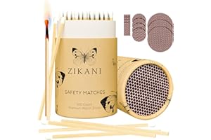 ZIKANI 4-Inch Fancy Decorative Matches + Striker Pad (100 Count) White Tip Wood Safety Matches for Candles, Bathroom & More – Pretty Colored Match Stick Long Luxury Wooden Matchsticks Gift and Decor